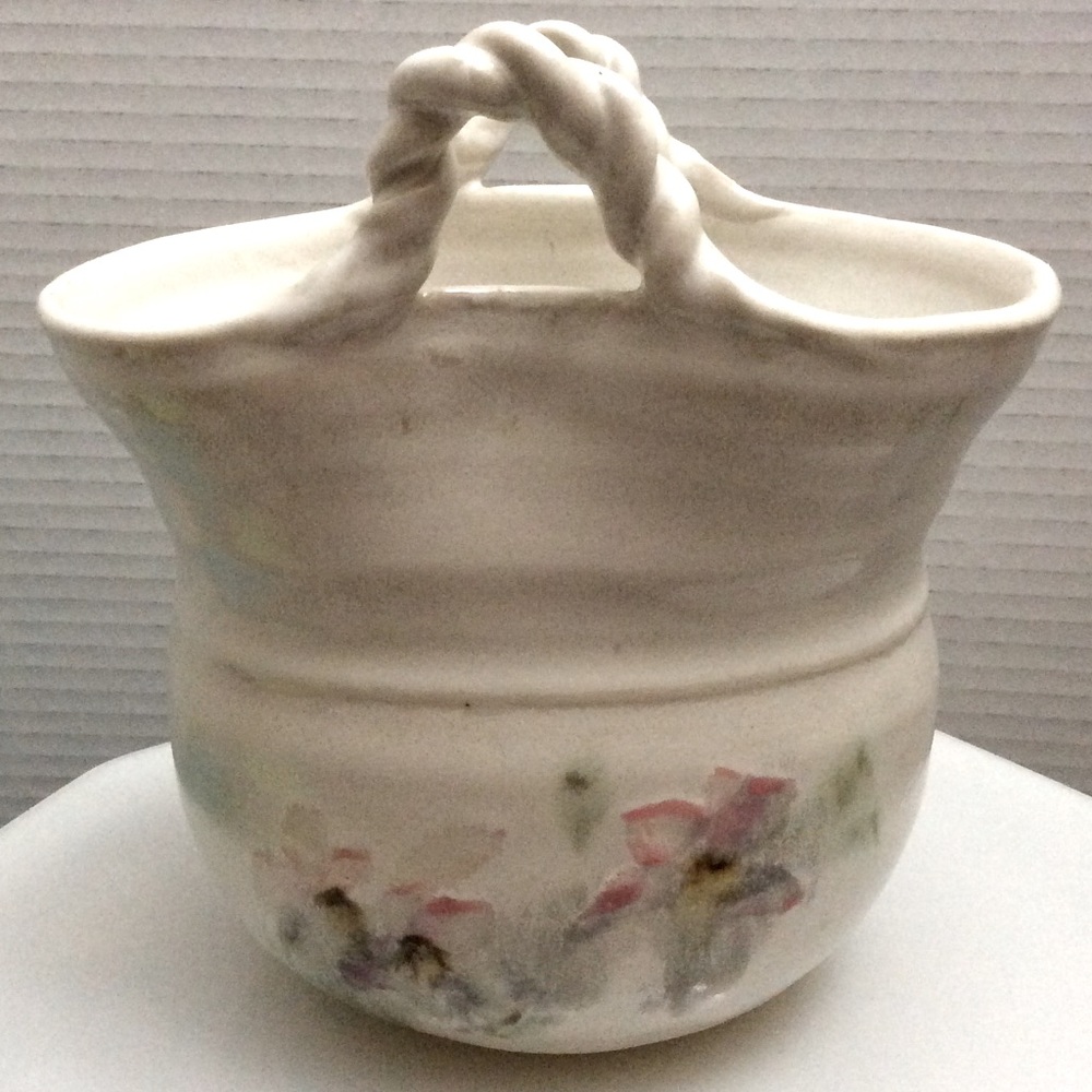 Signed studio art pottery basket vase